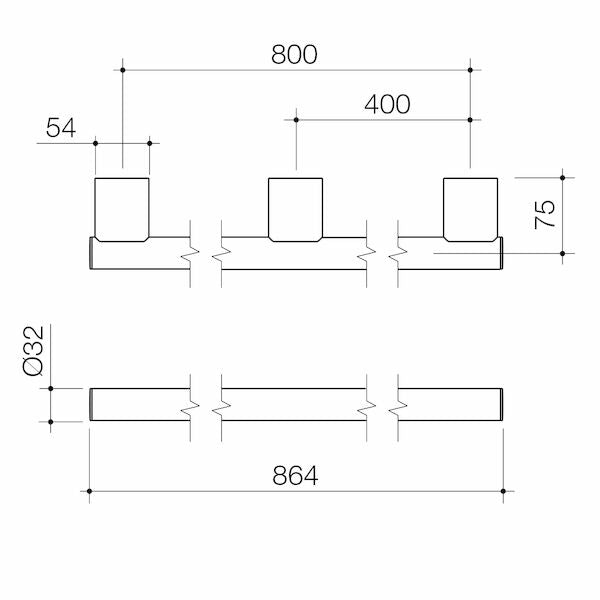 Opal Support Rail 800mm Straight - Matte Black