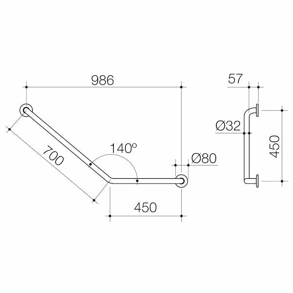 Care Support Grab Rail - 140 Degree Angled 450x700 RH - Stainless Steel