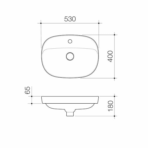Contura II 530mm Inset Basin with Tap Landing (1 Tap Hole) - White