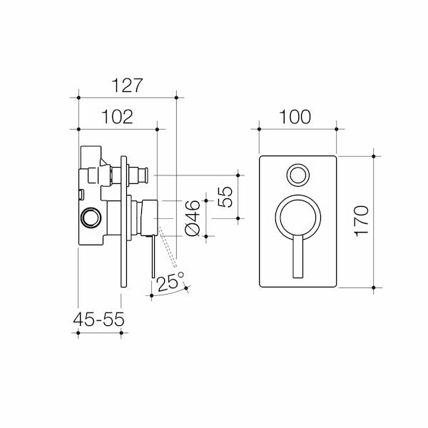 Liano Bath/Shower Mixer with Diverter Rectangular Plate