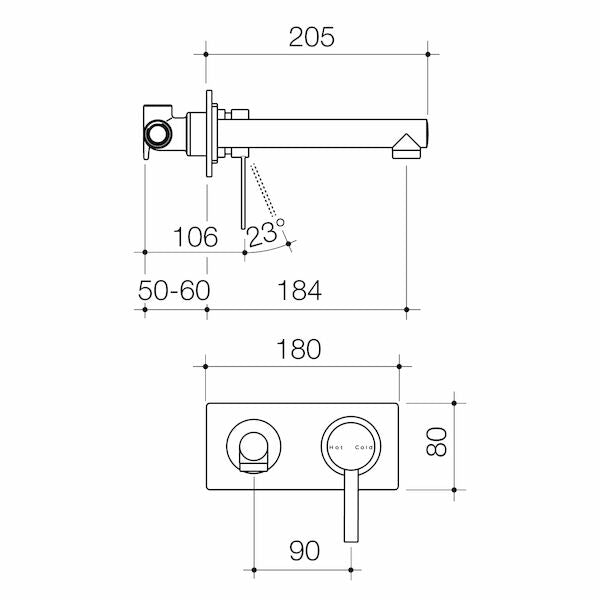 Liano Bath Mixer with 180mm Straight Outlet and Plate Mount (RH/LH outlet)