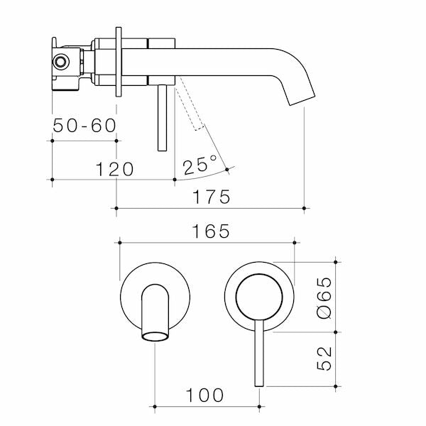 Liano II 175mm Wall Basin / Bath Mixer - 2 x Round Cover Plates - Brushed Brass - Sales Kit