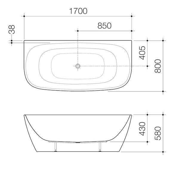 Contura II 1700mm Back to Wall Freestanding Bath - Matte Clay