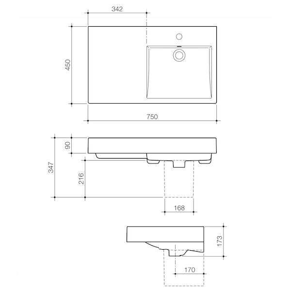 Liano Nexus 750 Wall Basin LHS 1TH