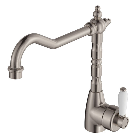 Eleanor Shepherds Crook Sink Mixer, Brushed Nickel / Ceramic