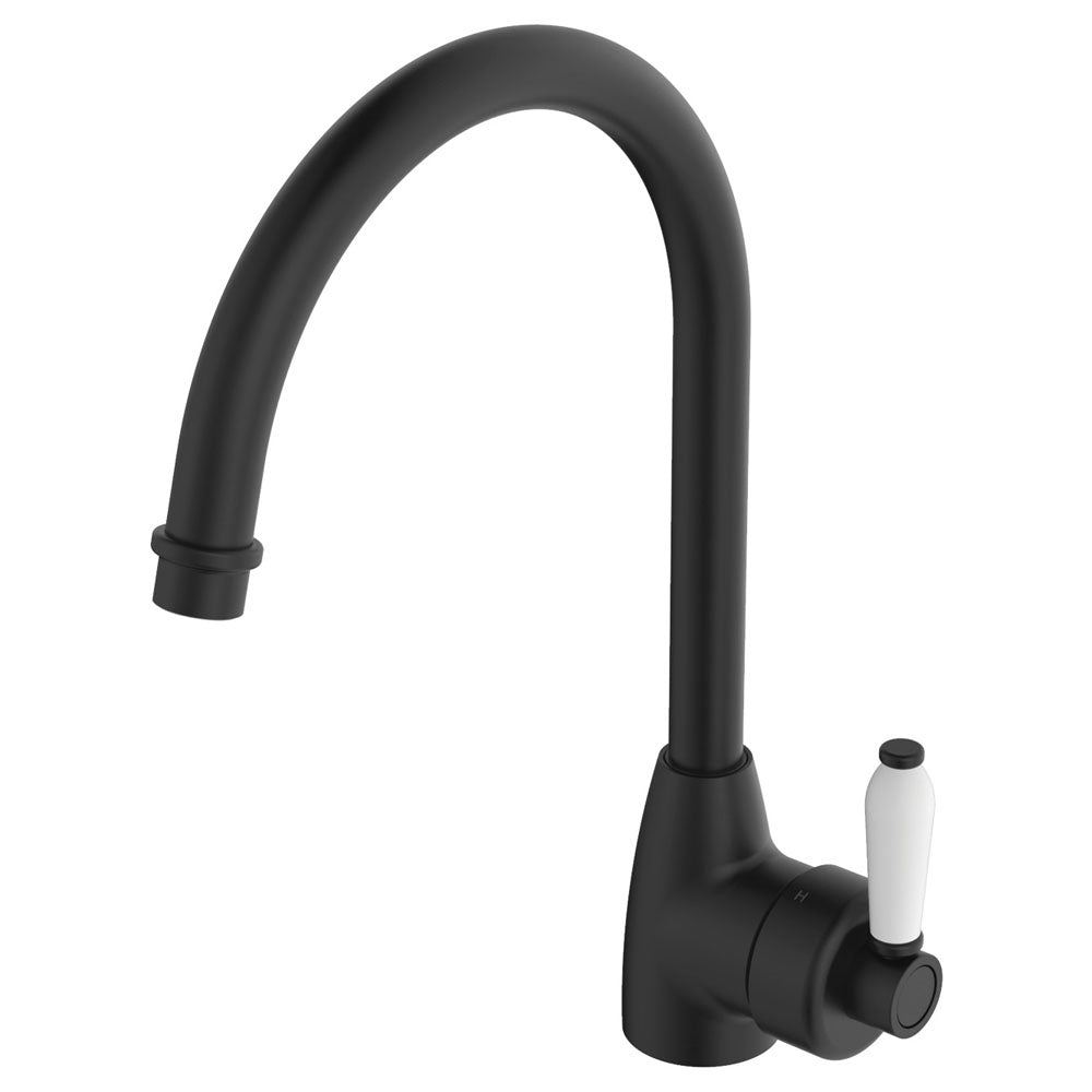 Eleanor Gooseneck Sink Mixer, Matte Black / Ceramic