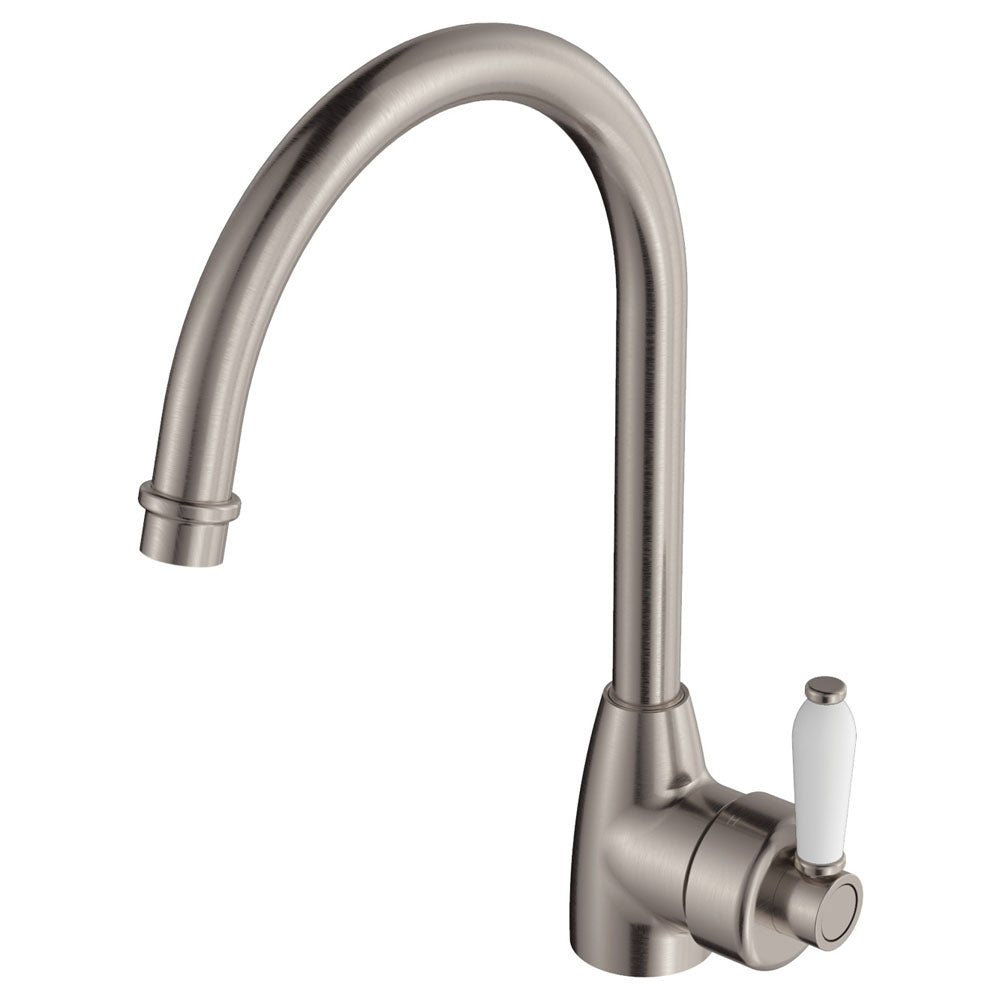 Eleanor Gooseneck Sink Mixer, Brushed Nickel / Ceramic