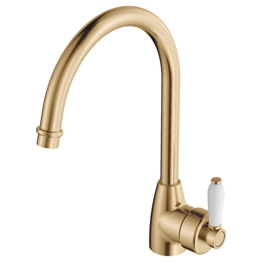 Eleanor Gooseneck Sink Mixer, Urban Brass / Ceramic