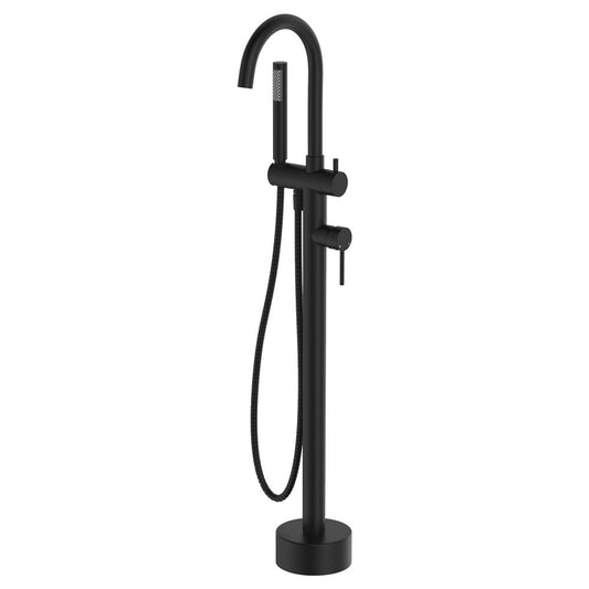 Kaya Floor Mounted Bath Mixer With Hand Shower, Matte Black