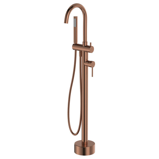 Kaya Floor Mounted Bath Mixer With Hand Shower, Brushed Copper