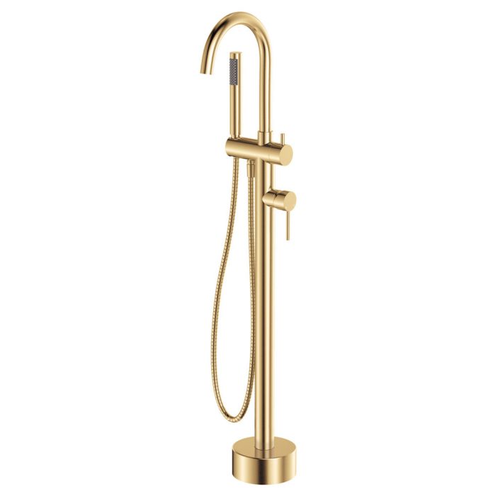 Kaya Floor Mounted Bath Mixer With Hand Shower, Urban Brass