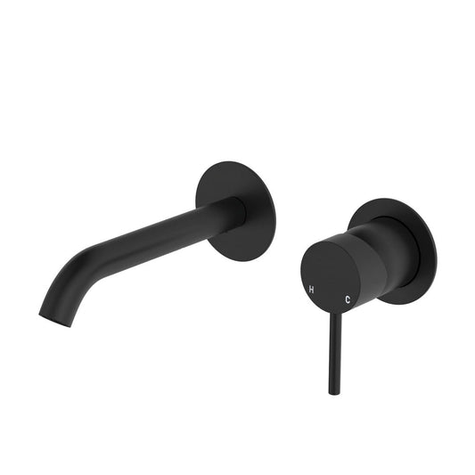 Kaya Basin/Bath Wall Mixer Set, Round Plates, 160mm Outlet, Matte Black