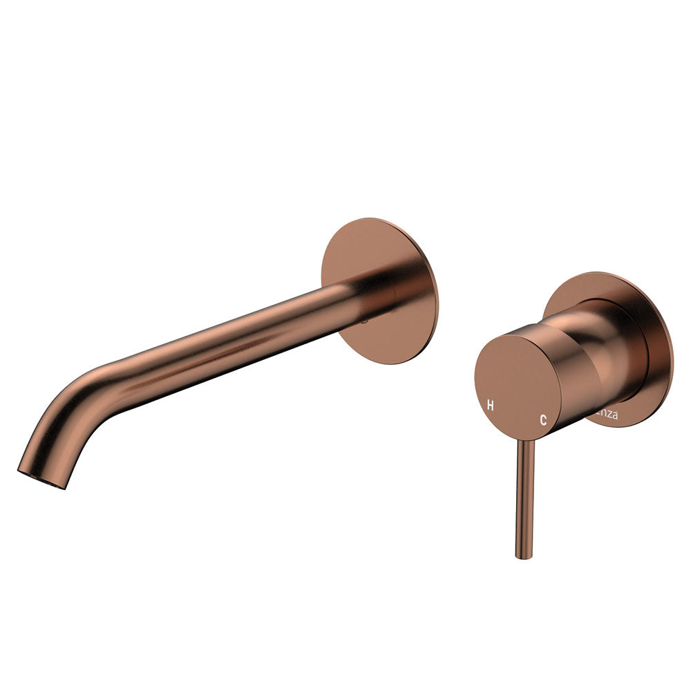 Kaya Basin/Bath Wall Mixer Set, Round Plates, 200mm Outlet, Brushed Copper