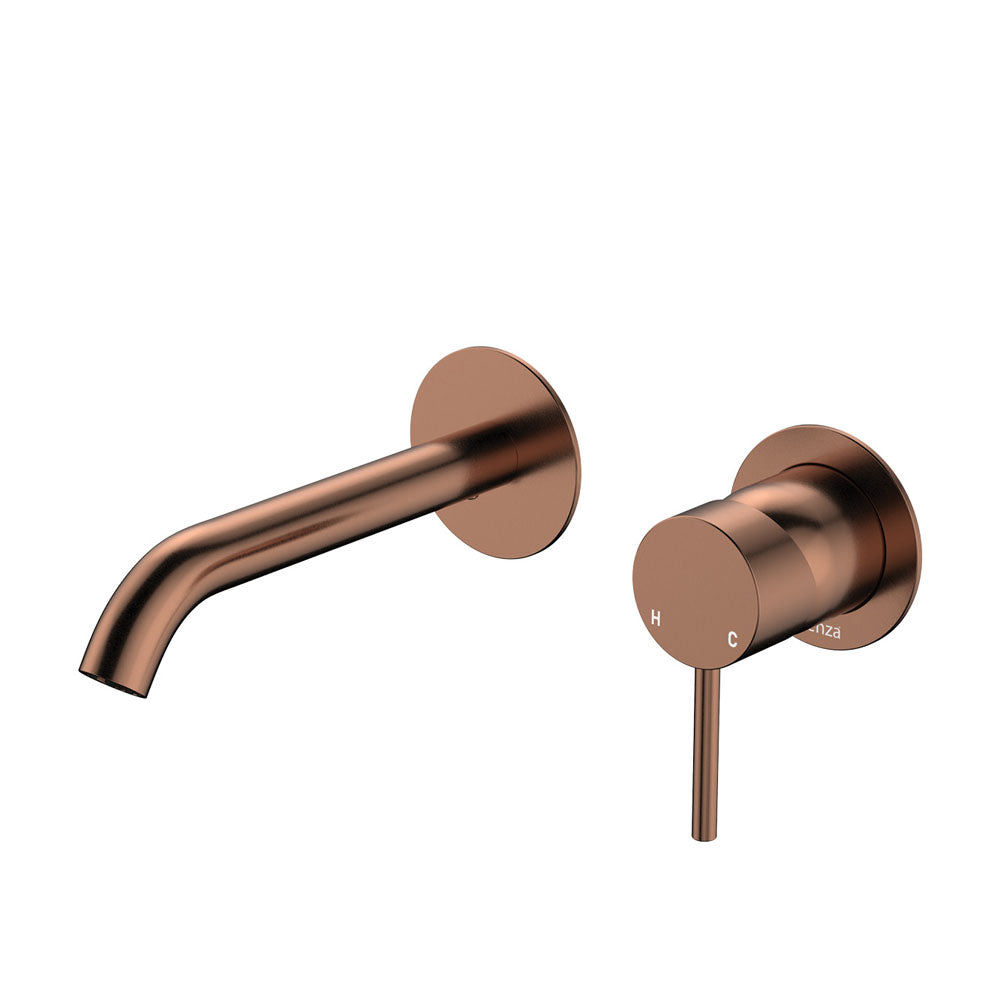 Kaya Basin/Bath Wall Mixer Set, Round Plates, 160mm Outlet, Brushed Copper