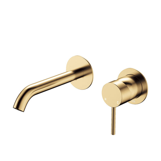 Kaya Basin/Bath Wall Mixer Set, Round Plates, 160mm Outlet, Urban Brass