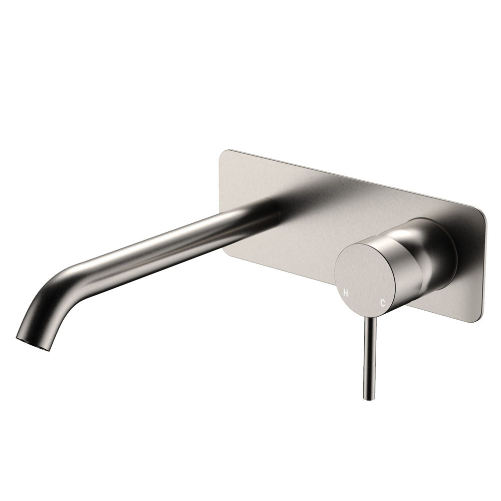 Kaya Basin/Bath Wall Mixer Set, Rectangular Plate, 200mm Outlet, Brushed Nickel