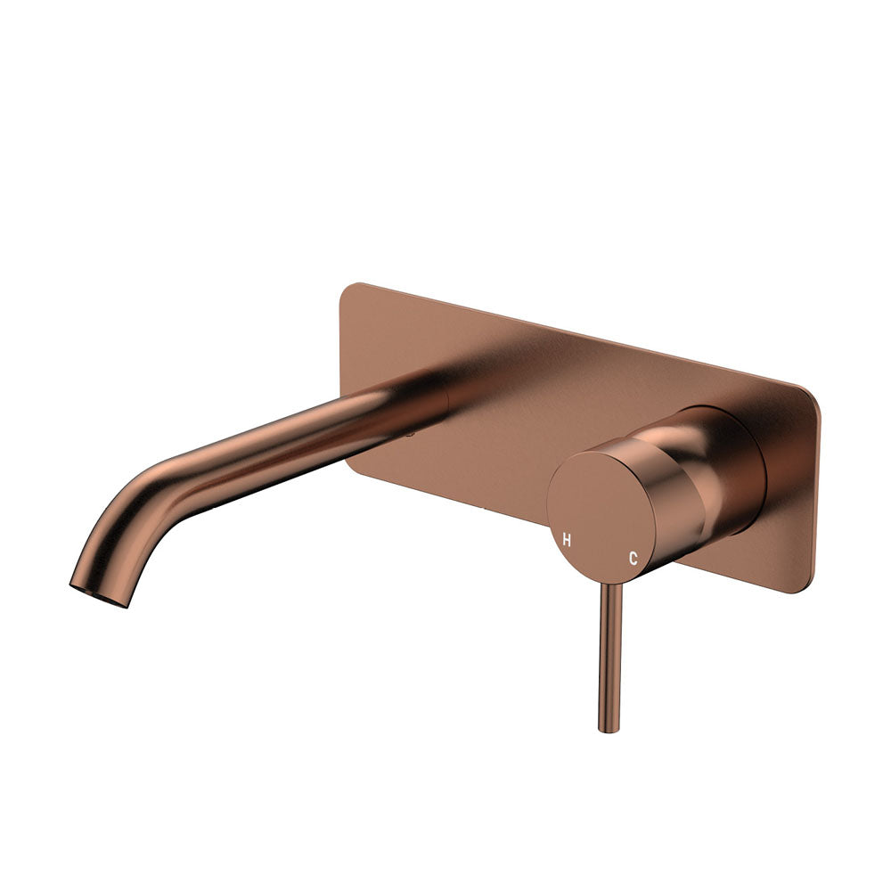 Kaya Basin/Bath Wall Mixer Set, Rectangular Plate, 160mm Outlet, Brushed Copper