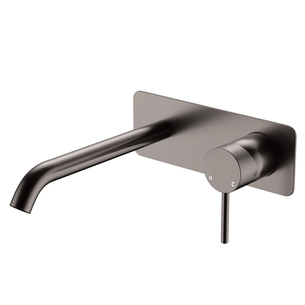 Kaya Basin/Bath Wall Mixer Set, Rectangular Plate, 200mm Outlet, Gun Metal