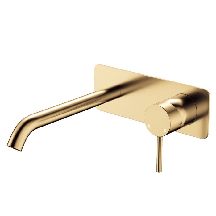 Kaya Basin/Bath Wall Mixer Set, Rectangular Plate, 200mm Outlet, Urban Brass