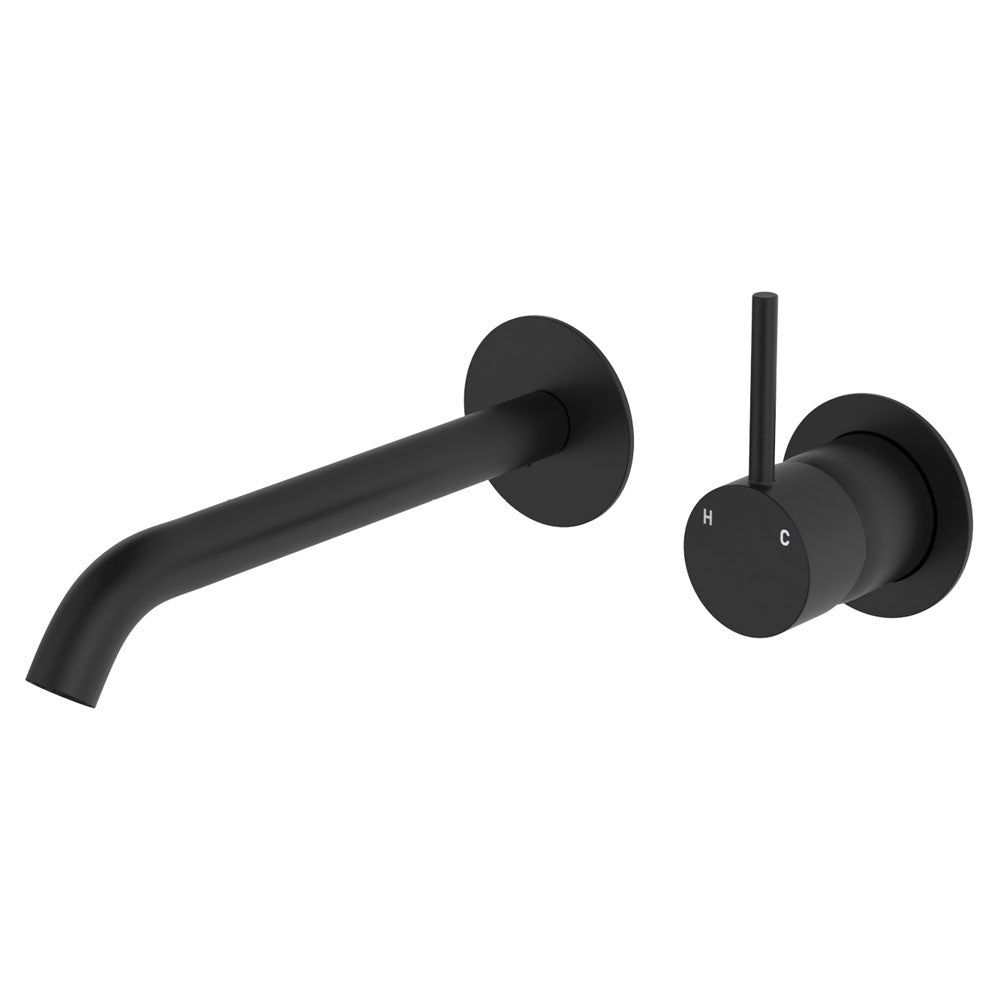 Kaya Up Basin/Bath Wall Mixer Set, Round Plates, 200mm Outlet, Matte Black