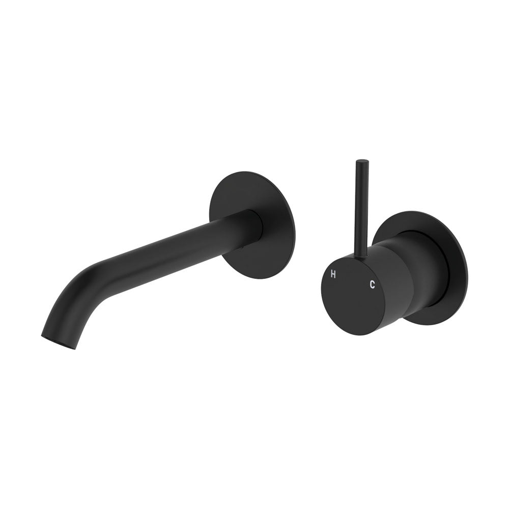 Kaya Up Basin/Bath Wall Mixer Set, Round Plates, 160mm Outlet, Matte Black