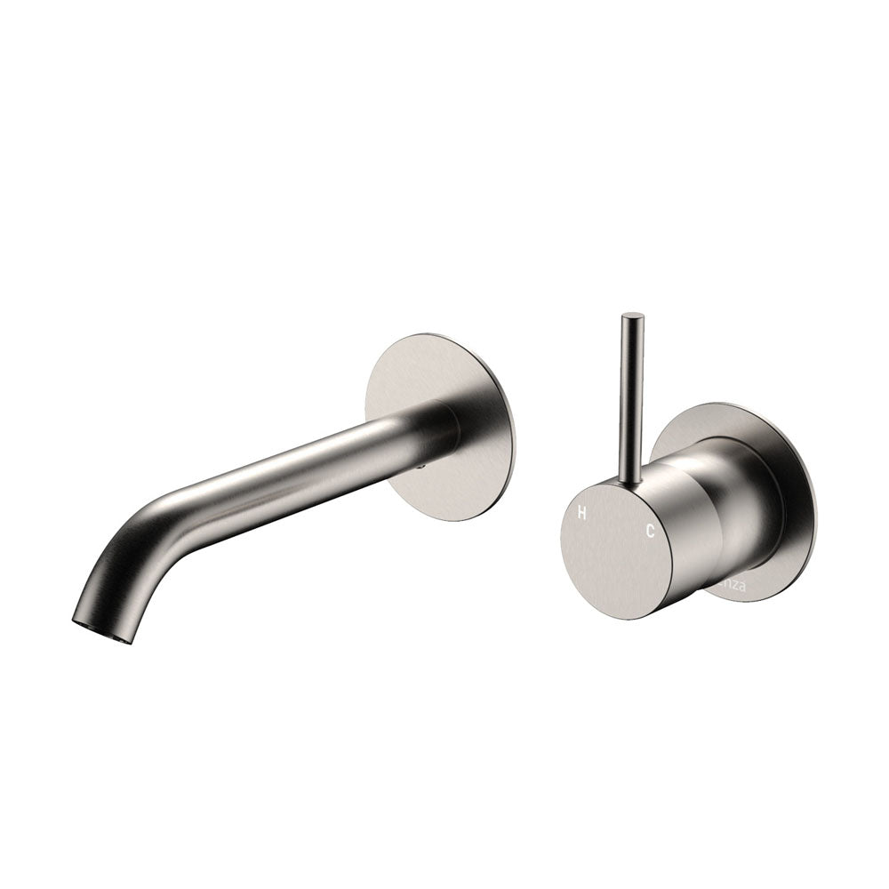 Kaya Up Basin/Bath Wall Mixer Set, Round Plates, 160mm Outlet, Brushed Nickel