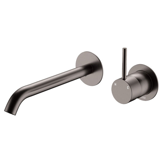 Kaya Up Basin/Bath Wall Mixer Set, Round Plates, 200mm Outlet, Gun Metal