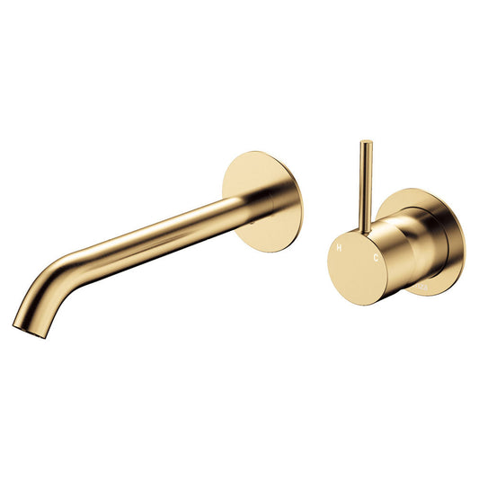 Kaya Up Basin/Bath Wall Mixer Set, Round Plates, 200mm Outlet, Urban Brass