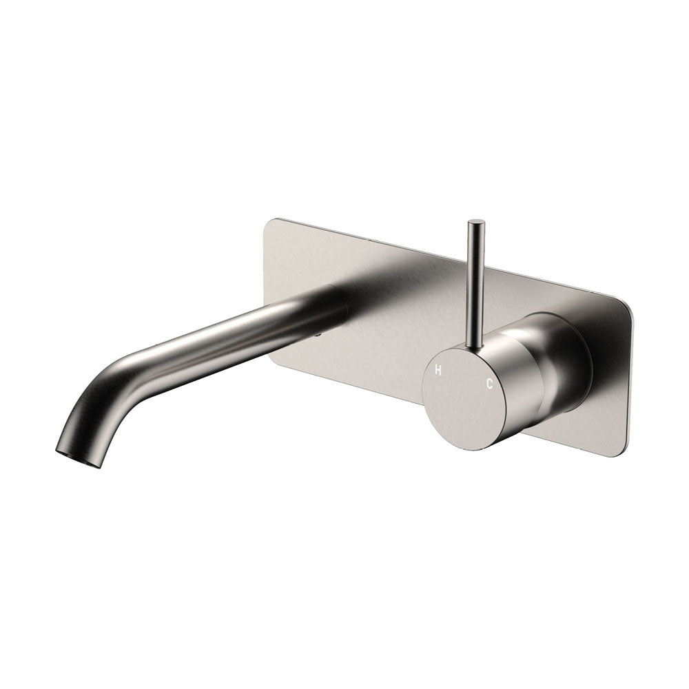 Kaya Up Basin/Bath Wall Mixer Set, Rectangular Plate, 160mm Outlet, Brushed Nickel