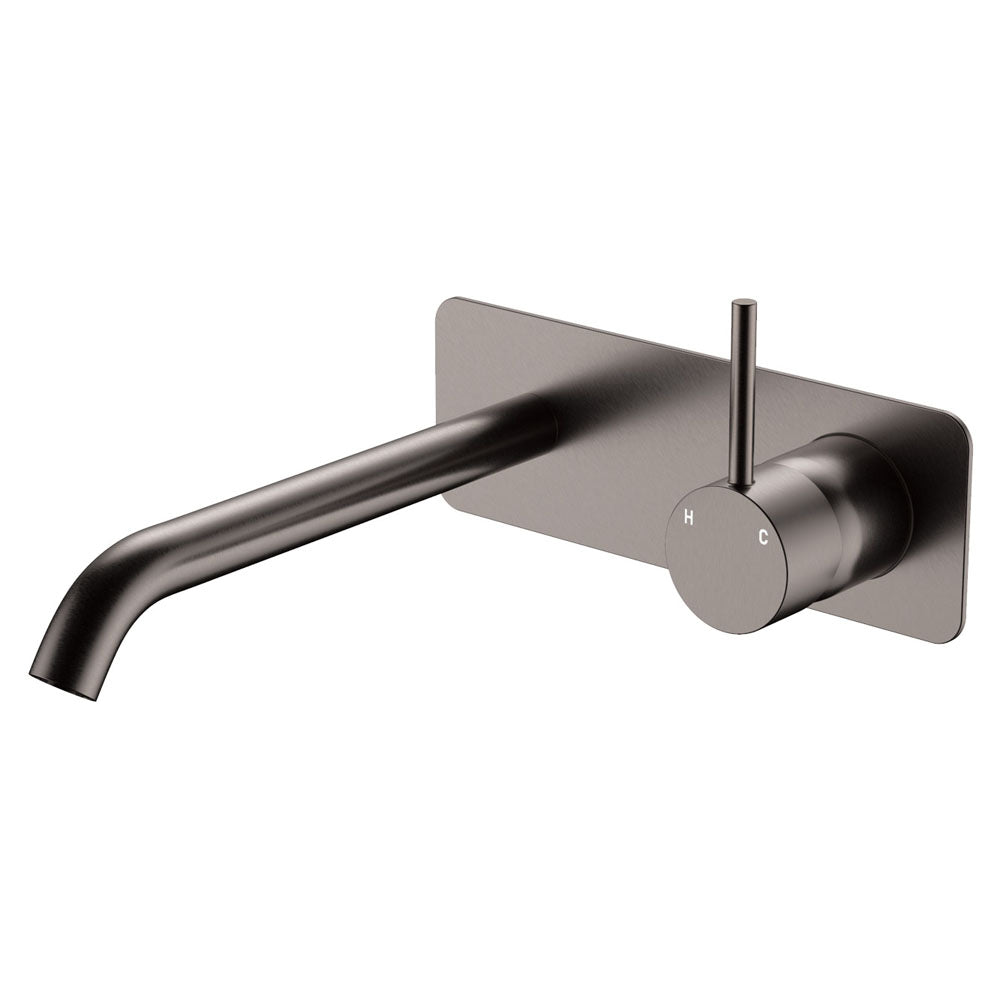 Kaya Up Basin/Bath Wall Mixer Set, Rectangular Plate, 200mm Outlet, Gun Metal