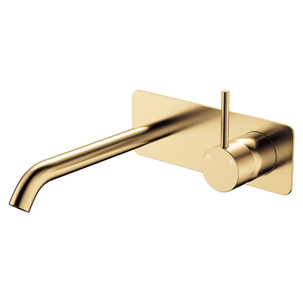 Kaya Up Basin/Bath Wall Mixer Set, Rectangular Plate, 200mm Outlet, Urban Brass