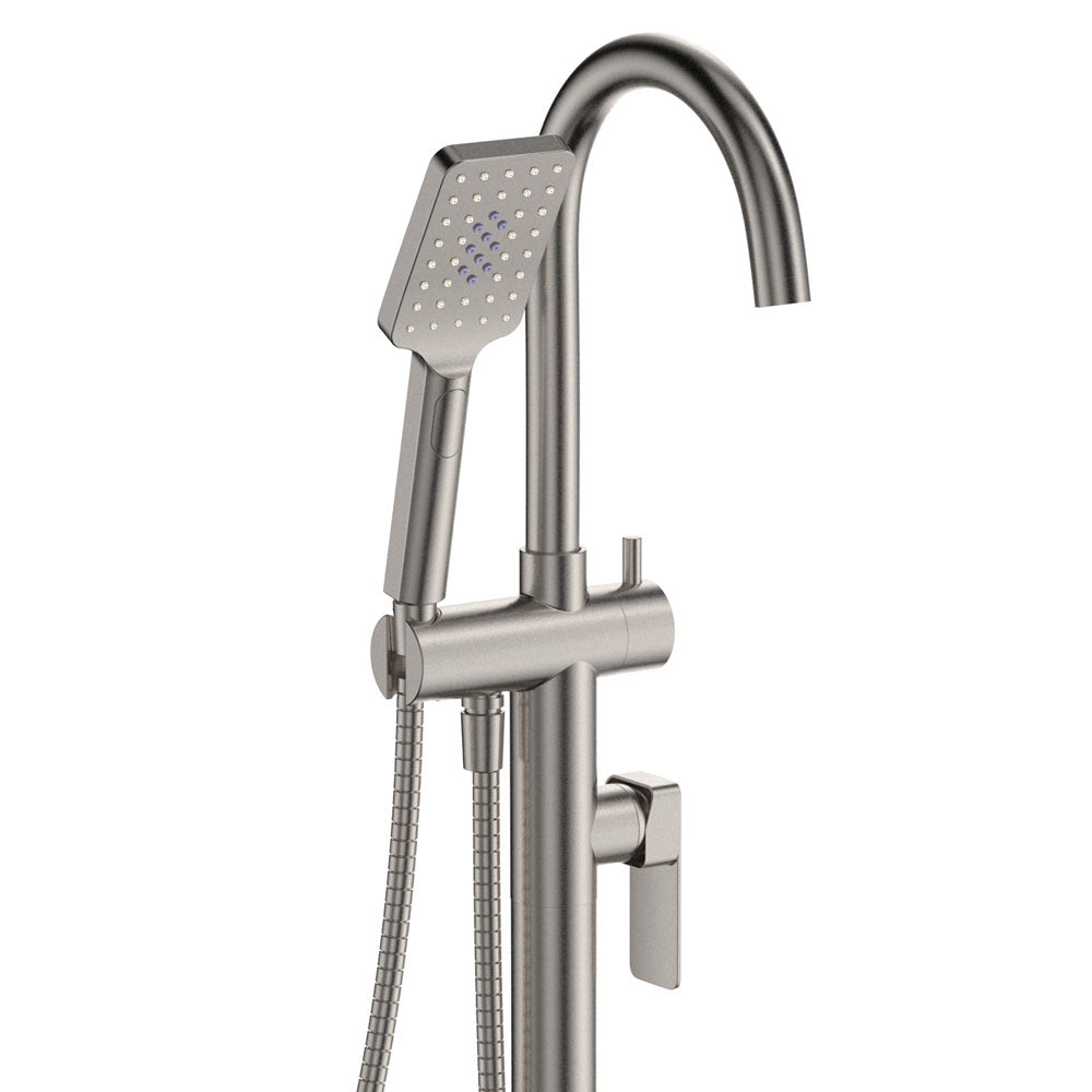 Tono Floor Mounted Bath Mixer With Hand Shower, Brushed Nickel