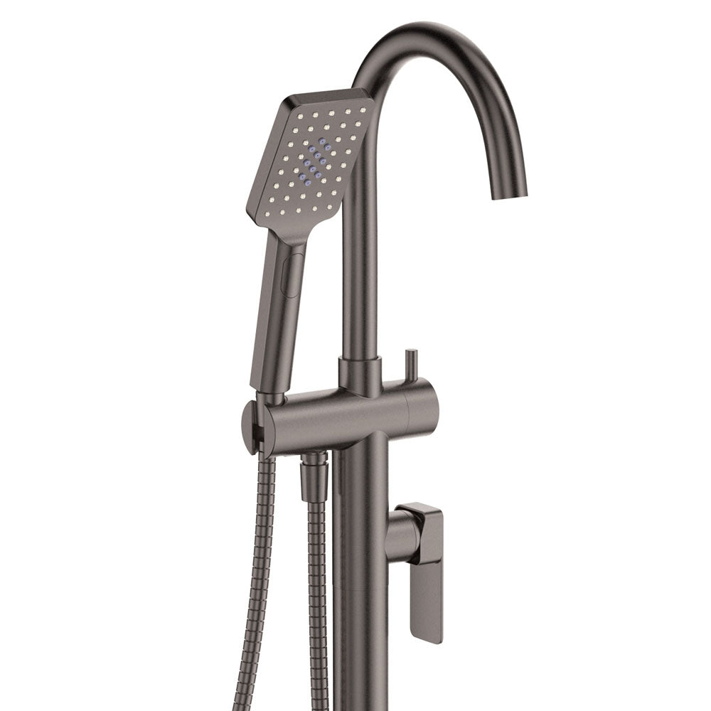 Tono Floor Mounted Bath Mixer With Hand Shower, Gun Metal