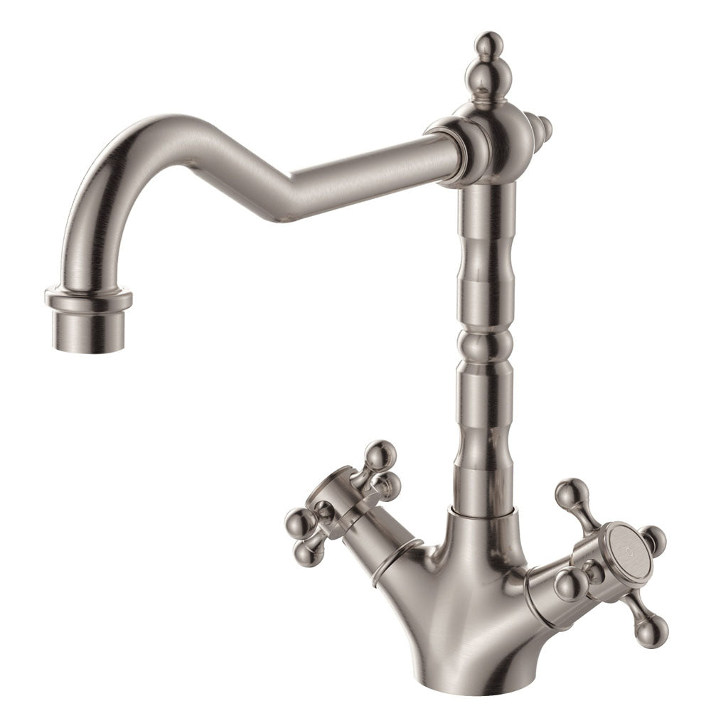 Lillian Shepherds Crook Sink Mixer, Brushed Nickel