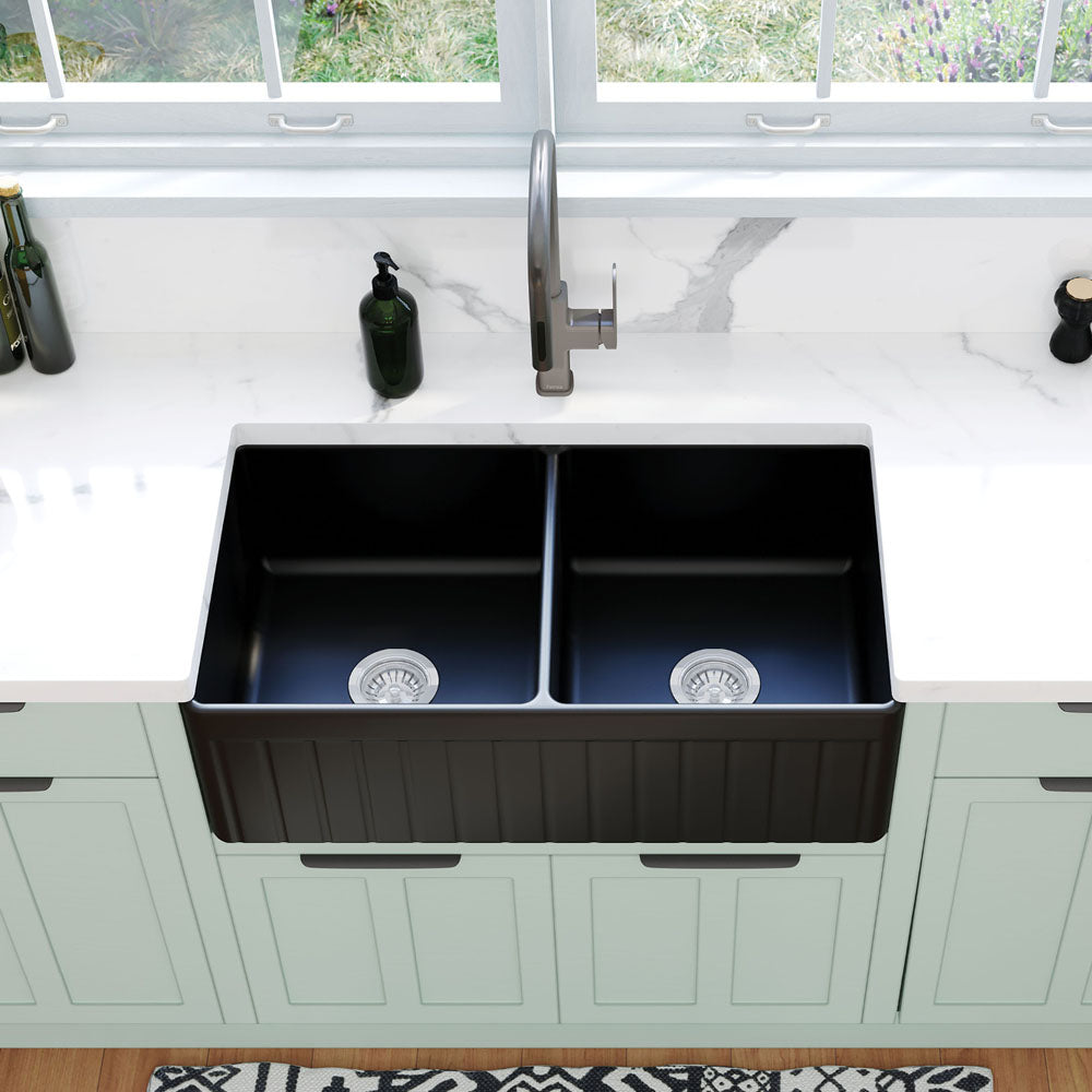 Benson Double Butler Sink, Matte Black