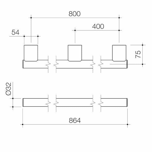 Opal Support Rail 800mm Straight - Matte Black