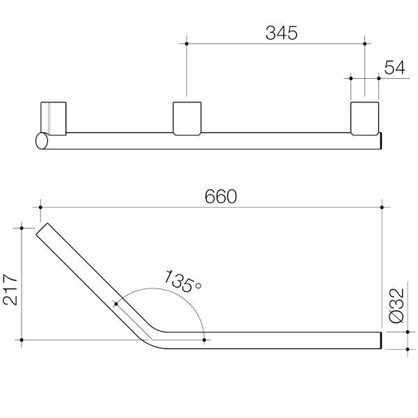 Opal Support Rail 135 Degree Right Hand Angled - Chrome