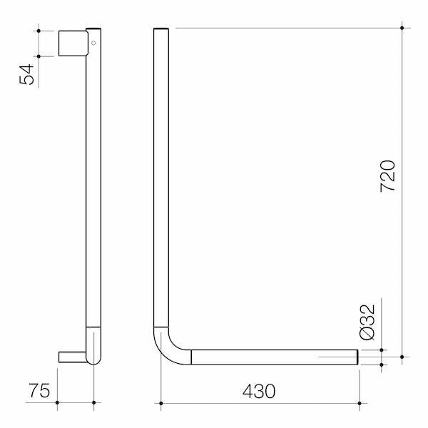 Opal Support Rail 90 Degree Angled - Chrome