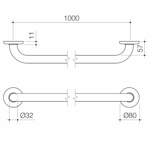 Care Support Grab Rail - 1000mm Straight - Stainless Steel