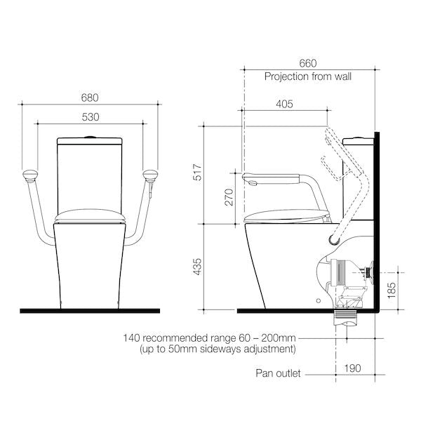 Care 660 Cleanflush Wall Faced Close Coupled Easy Height BE Suite with Armrests and Caravelle Double Flap Seat White - with GERMGARD®