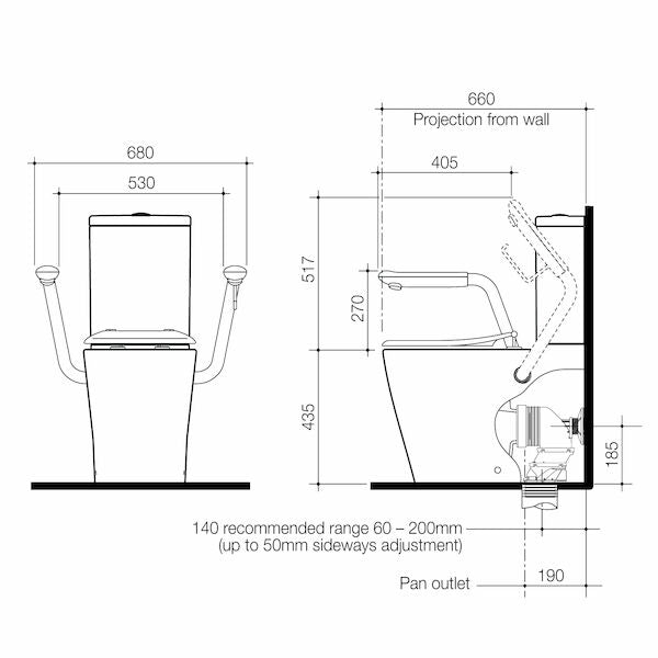 Care 660 Cleanflush WFCC Easy Height BE Suite with Armrests and Caravelle Single Flap Seat White (GermGard®)