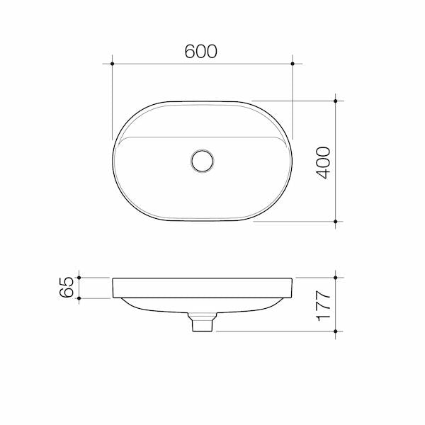 Liano II 600mm Pill Inset Basin with Tap Landing (0 Tap Hole) – White