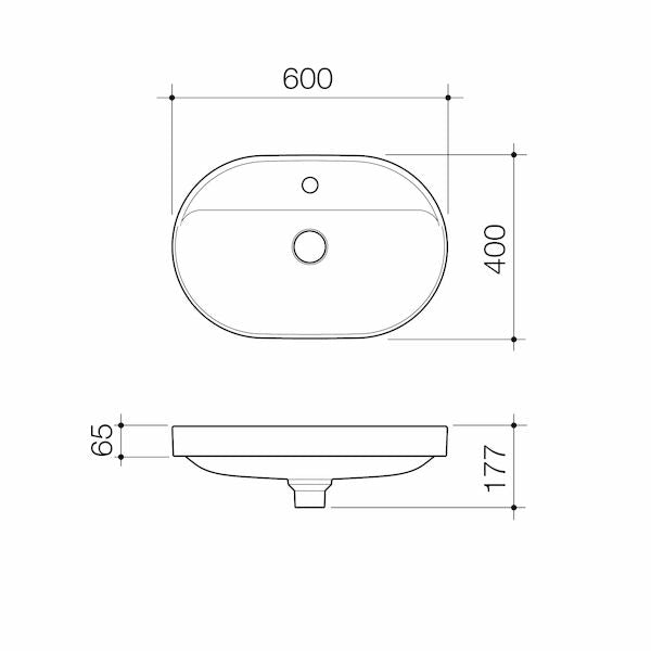 Liano II 600mm Pill Inset Basin with Tap Landing (1 Tap Hole) – White