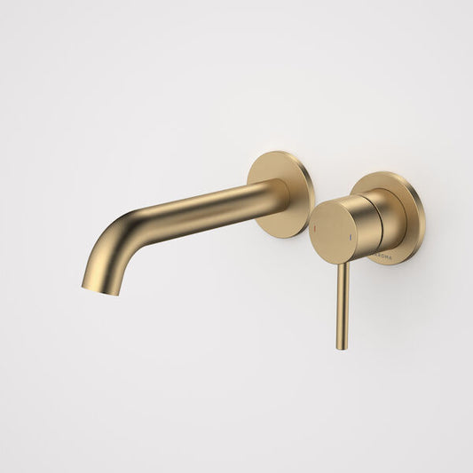 Liano II 175mm Wall Basin / Bath Mixer - 2 x Round Cover Plates - Brushed Brass - Sales Kit
