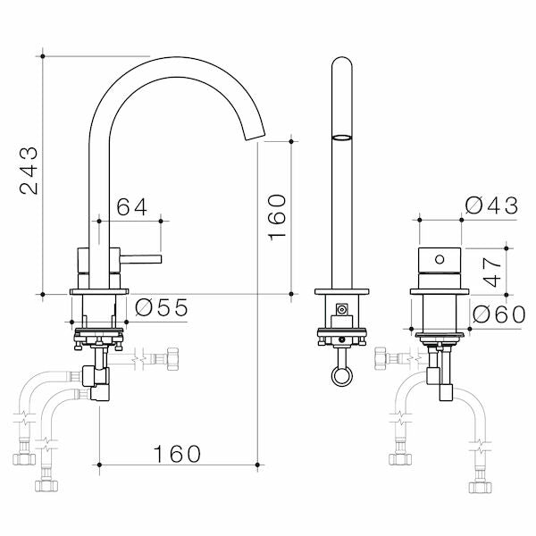 Liano II Hob Basin Mixer Set 160mm - Chrome