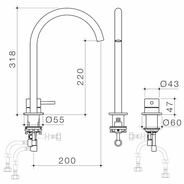 Liano II Hob Basin/Sink Mixer Set 200mm - Chrome