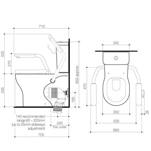 Opal Cleanflush Easy Height WFCC Suite with Double Flap Seat White and Nurse Call Armrest Left