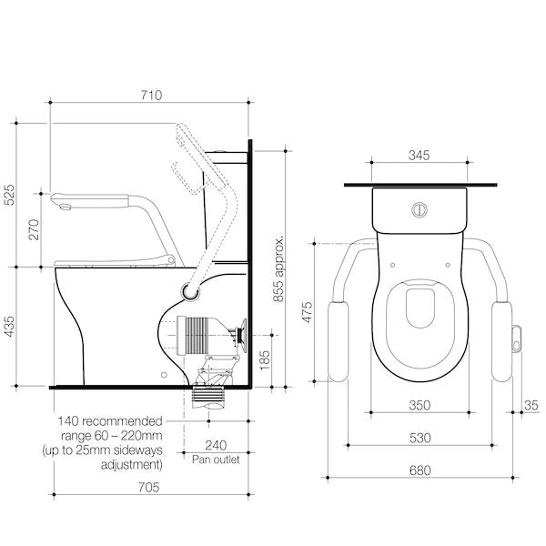 Opal Cleanflush Easy Height Wall Faced Close Coupled Suite with Single Flap Seat and Nurse Call Armrest Left