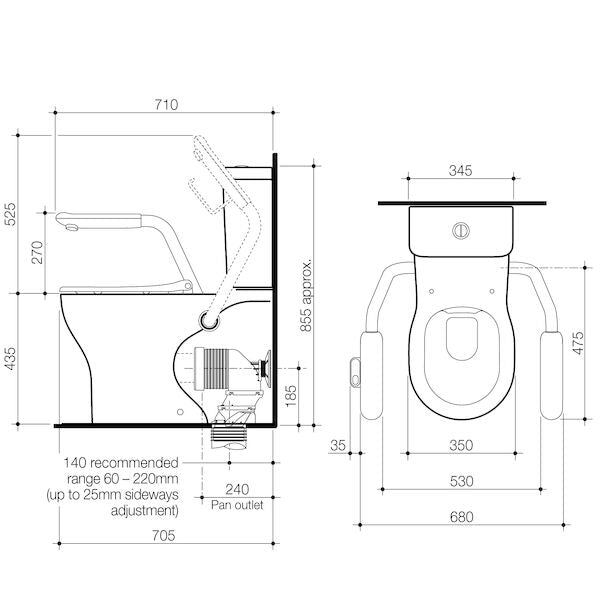 Opal Cleanflush Easy Height WFCC Suite with White Single Flap Seat and Nurse Call Armrest Right