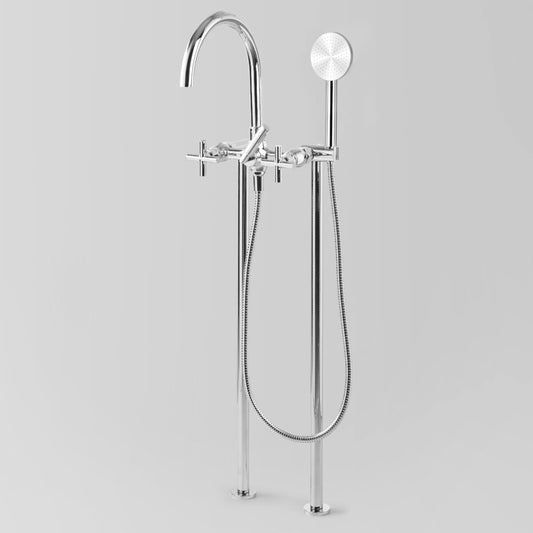 Bath mixer with Single-function hand shower Floor mount